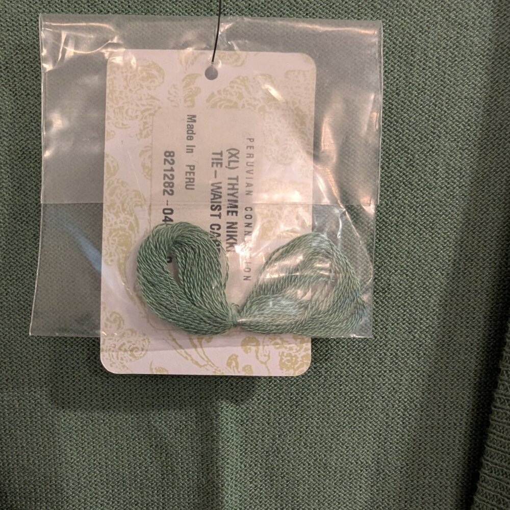 PERUVIAN CONNECTION Nwt Nikki Tie Waist Cardigan XL Green Thyme Pima Cotton - Picture 7 of 10